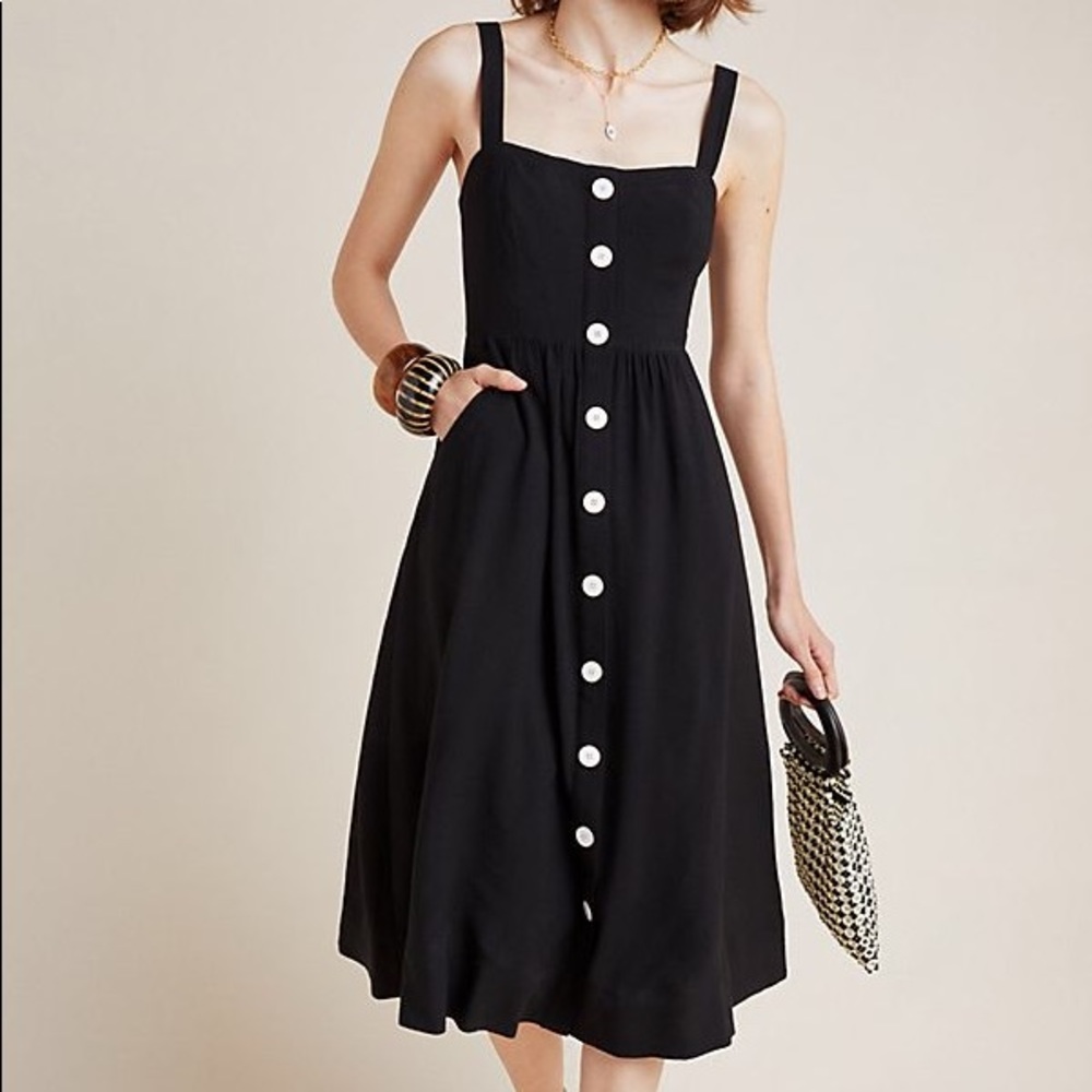 🎉HP🎉Anthropologie Rosemary Midi Dress in Black - Picture 5 of 6